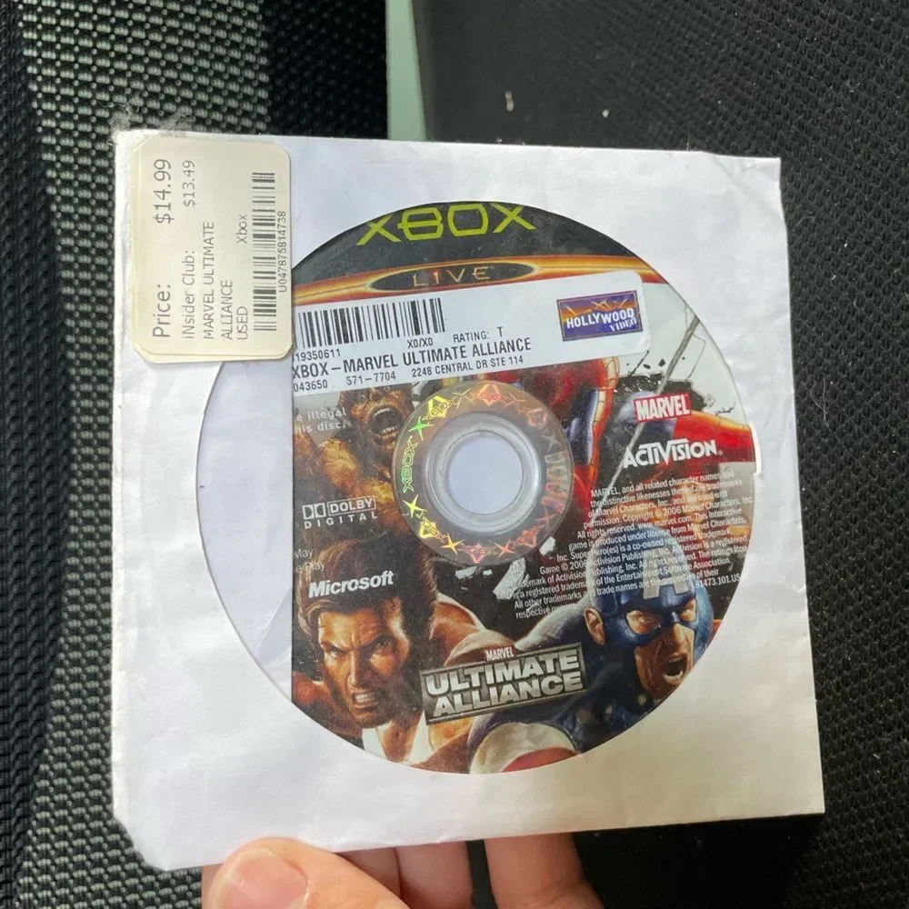 Marvel Ultimate Alliance Microsoft Xbox Game Disc Black and White Adventure